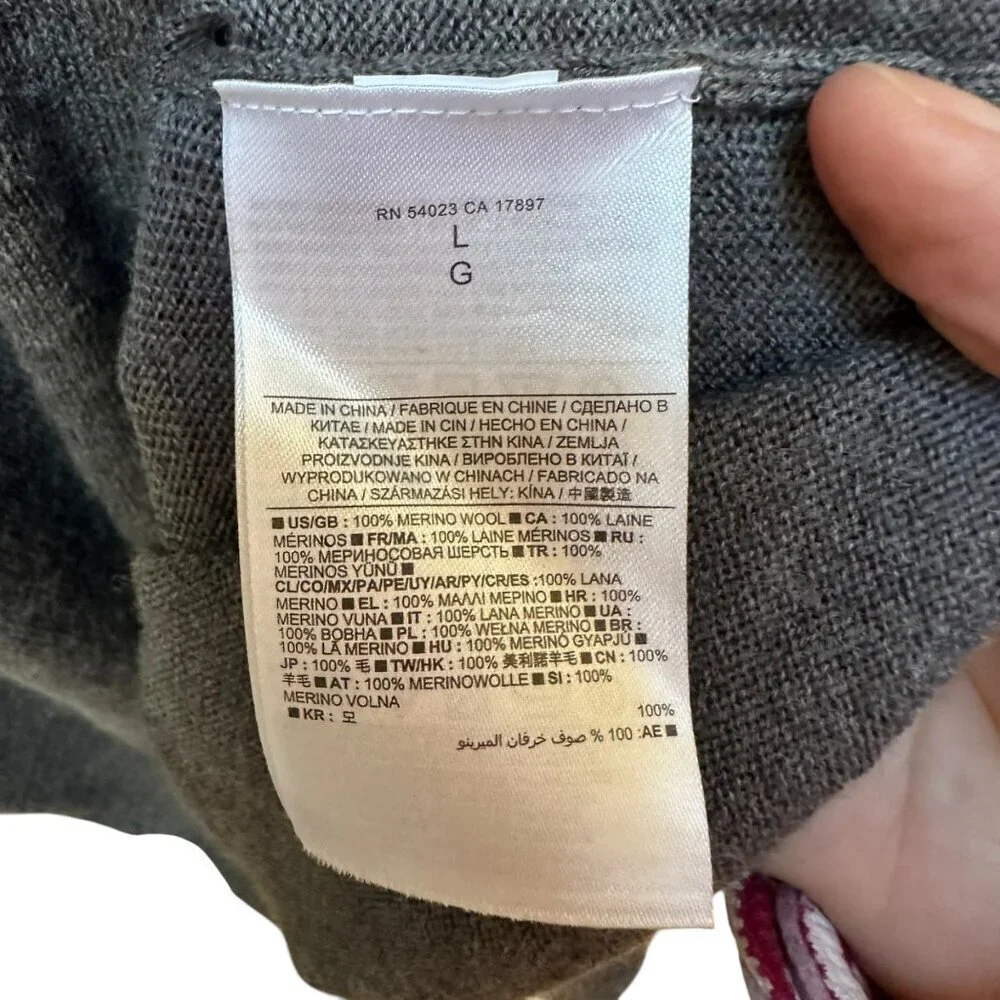 Banana Republic Merino Wool Sweater Gray Preppy Light Academia Casual V Neck‎ LG
